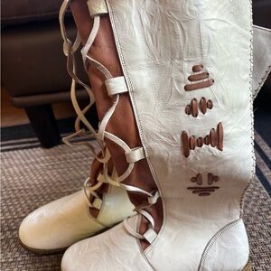 Stylish Cream and Brown Leather Women's Boots - Handmade from Turkey